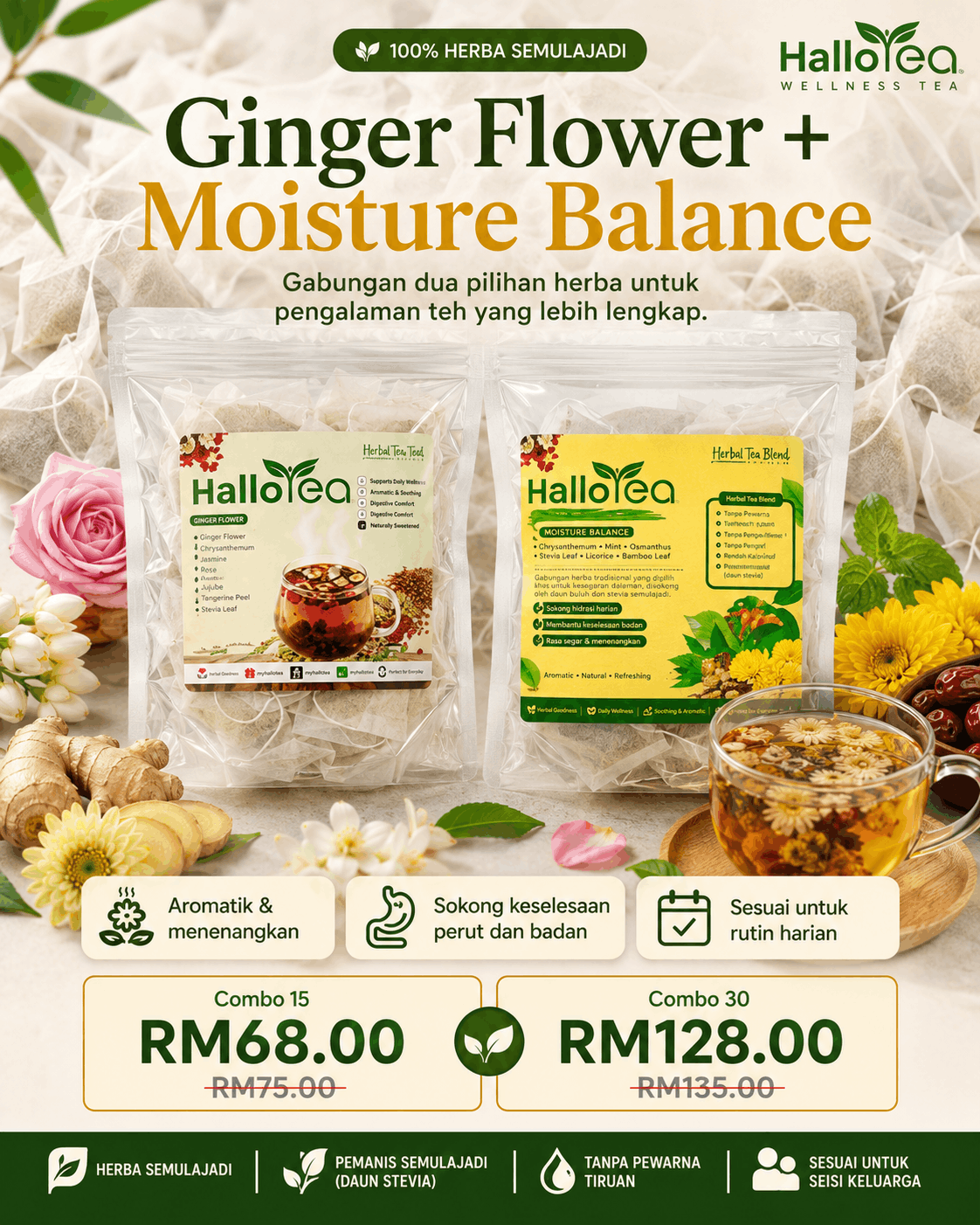 Hallo Ginger Flower Wellness Tea angle 4